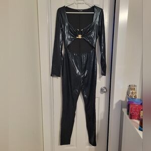 Fashion NovaGlossy Black Cutout Jumpsuit Size L